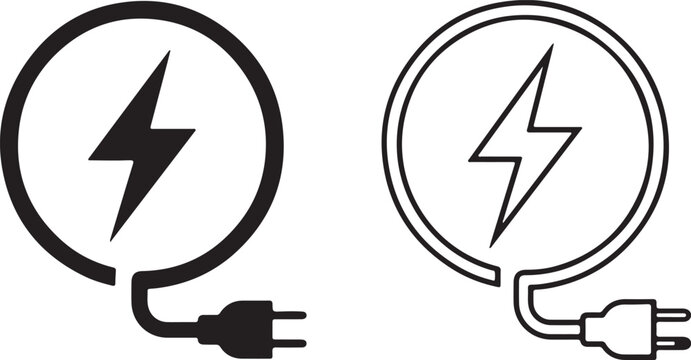 Black and white lightning bolt icons with electric plug