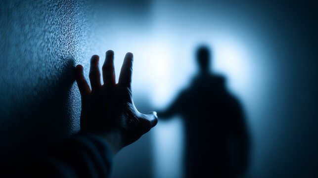 Outstretched hand reaching toward shadowy figure in dim hallway symbolizing crisis hotline mental health support and urgent reach for help.