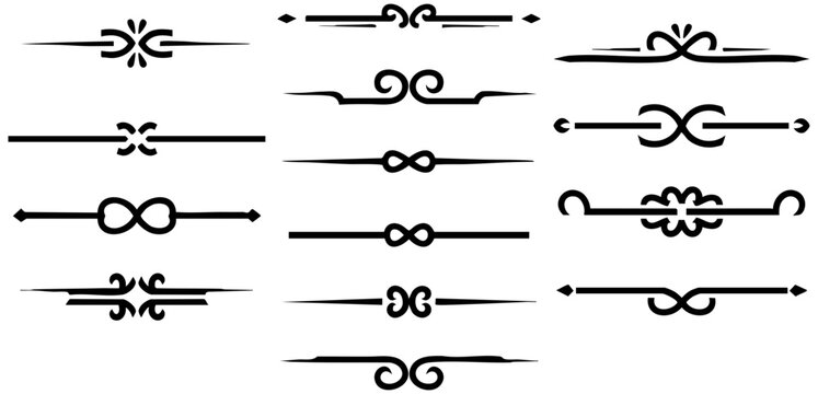 Set of decorative divider ornaments featuring elegant calligraphic flourish designs for professional text layout projects
