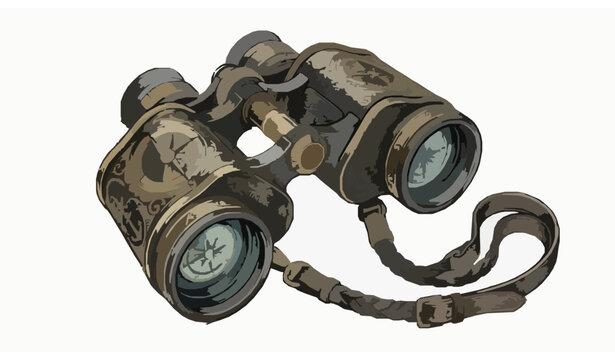 Detailed maritime binoculars sketch vector with vintage explorer style isolated on white background