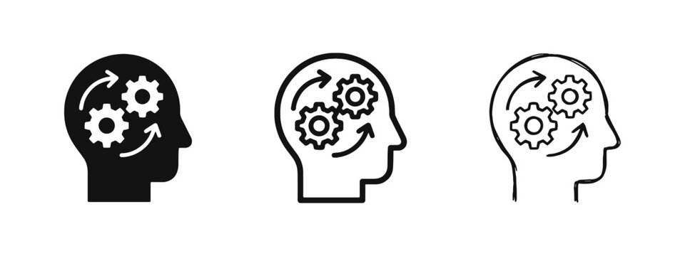 Critical Thinking and Brain Process Cogwheel Icon Set