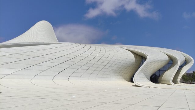 BAKU, AZERBAIJAN - 01 MAY 2026: Details Heydar Aliyev Cultural Center. An architectural and cultural complex and the main attraction in Baku. The project was designed by architect Zaha Hadid.