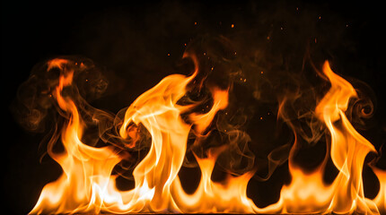 Fototapeta premium Flames rising in dark night sky with smoke and sparks