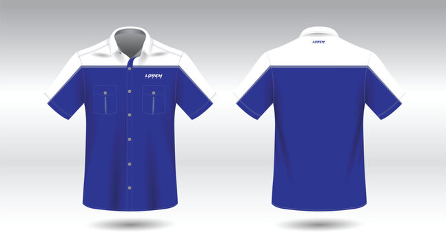 blue background short sleeve work shirt for engineering mechanic motor sport and technician