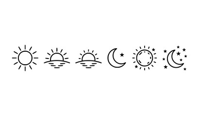 Fototapeta premium Sun Moon Icons Set Day Night Light Mode Weather Vector Collection