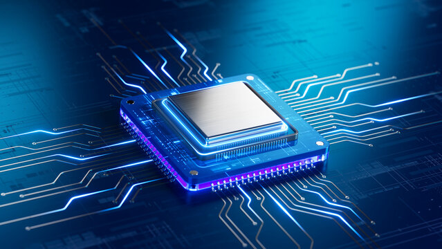 Central Computer Processor CPU, Quantum computer, data processing concept - 3d illustration