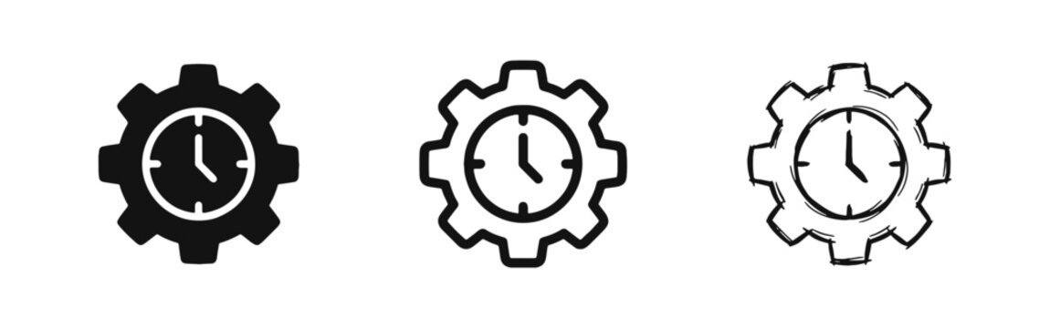 Efficiency Management and Time Productivity Gear Icon Set