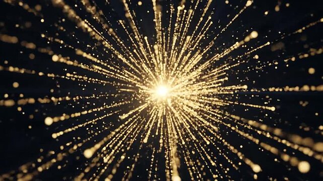Golden particles explode outwards in a dazzling abstract display
