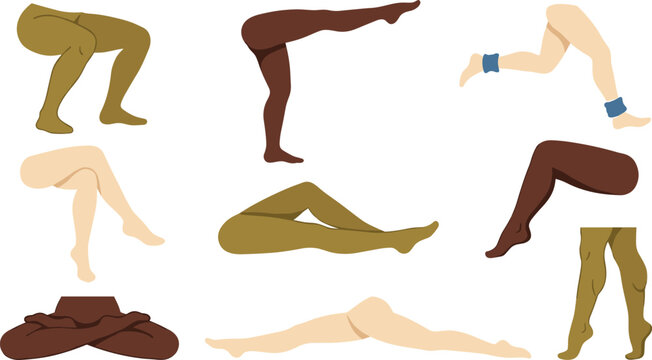 Cartoon Human Legs Collection with Different Poses, Skin Tones, and Editable Body Parts for Character Vector Illustration Designs