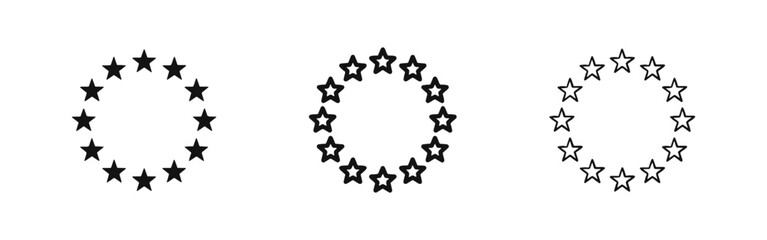 Circle of Stars Icon Set, European Union Flag Style Symbol in Three Styles © drawing lines
