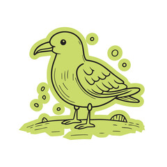 Fototapeta premium Doodle illustration sticker drawing of a seagull on the sand