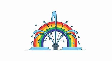 Fototapeta premium Vibrant rainbow arc forms a fountain's spray against a white background