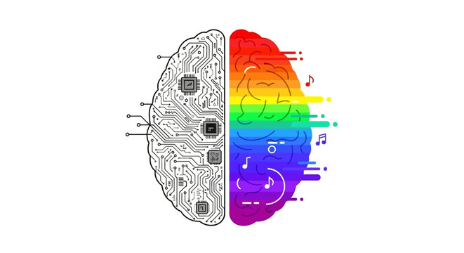 Creative Brain Concept: Logic vs. Imagination, Colorful Illustration