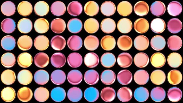 Glowing Metallic Colorful Circles Grid on Black Background