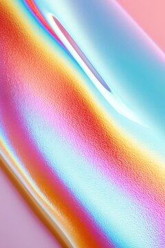 Iridescent holographic gradient background featuring vibrant colors of blue, pink, and orange with smooth texture and reflective surface for design applications