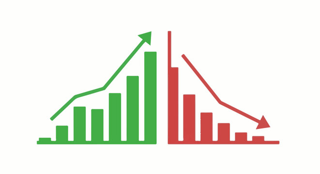 Up and down bars show contrasting growth trends