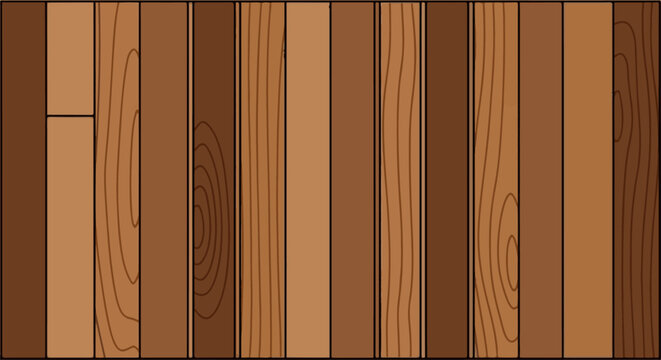 Up-close view of vertical wooden planks with varied brown tones and grain patterns