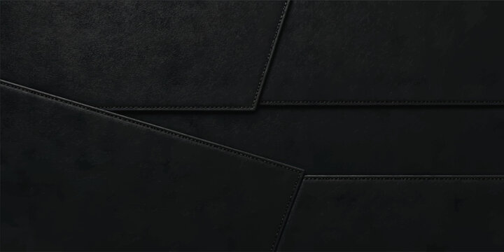 Luxury Black Leather Texture Background with Diagonal Stitch Pattern &ndash; Premium Dark Upholstery Surface for Modern Interior Design