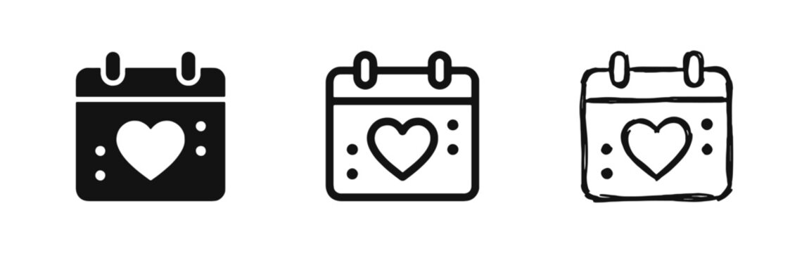 Love calendar icon, heart date symbol for wedding or valentine