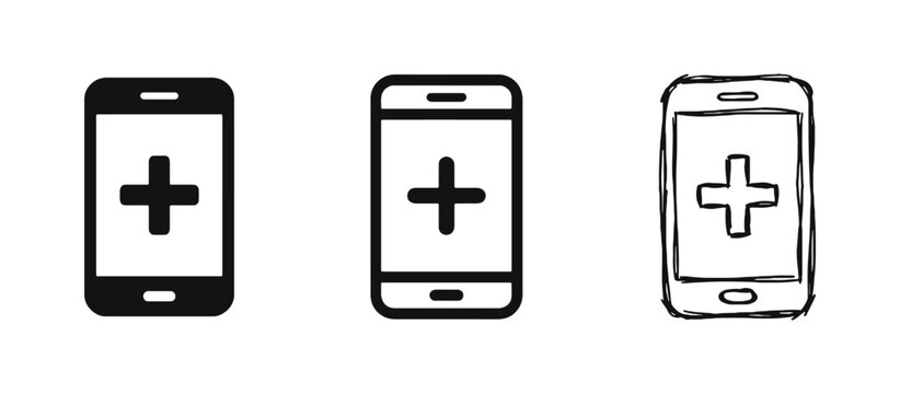 Mobile health icon, smartphone medical plus symbol