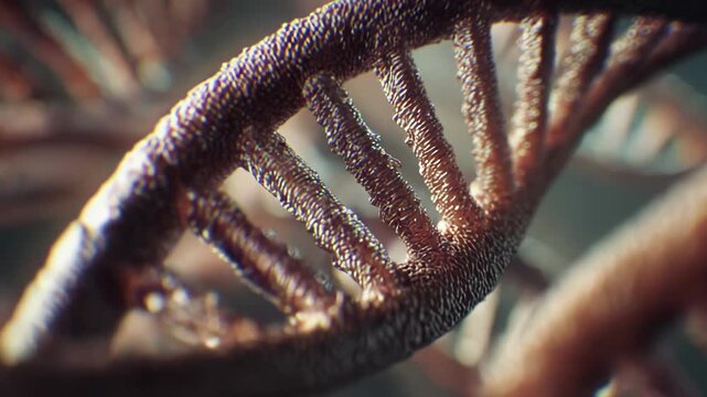 Dna molecule showing a microscopic view of its intricate double helix structure, important for genetics, biotechnology, and the study of life sciences