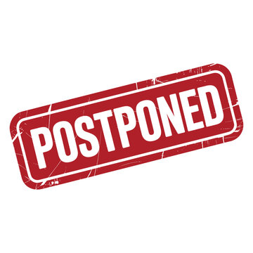Red rectangular stamp with text postponed rotated on a transparent background a grunge design for canceled events and meetings.