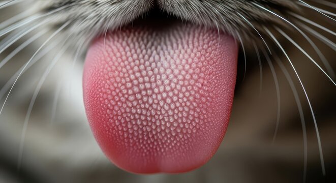 Extreme Macro Close-up of a Pink Cat Tongue Showing Detailed Filiform Papillae Texture and