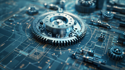Fototapeta premium Precision robotics engineering drawing in blueprint reveal precise robotics in clean blueprint, precision robotics blueprint art design.