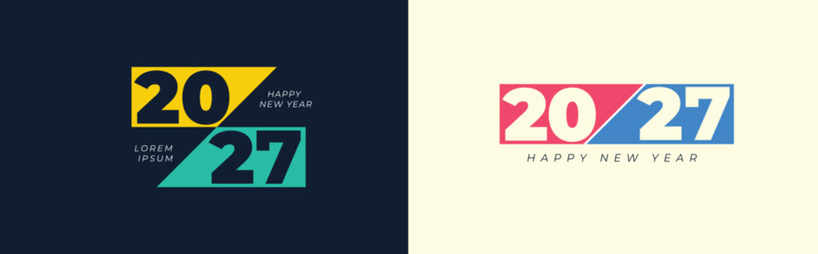 Modern 2027 New Year number logo collection with minimal festive symbols vector illustration