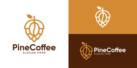 Creative simple pine coffee logo template. Abstract pine cone with coffee bean symbol logo design vector illustration. © Hi_std