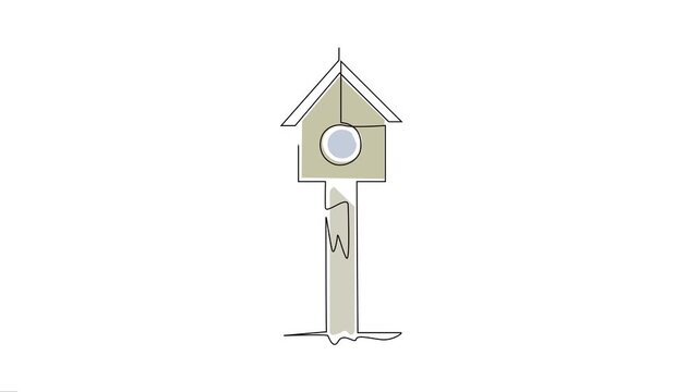 Wooden Bird House One Line Drawing Animation.