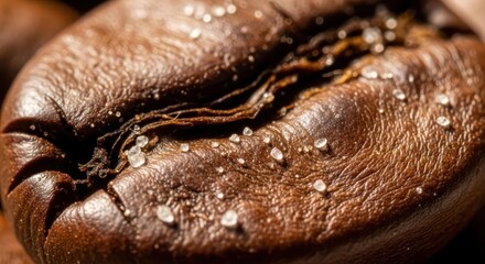 Obraz premium Extreme Macro Shot of a Single Roasted Coffee Bean with Salt Crystals on Surface
