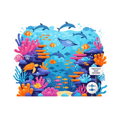 Fototapeta premium Vibrant Underwater Ecosystem Illustration: Marine Life, Coral Reef & Conservation