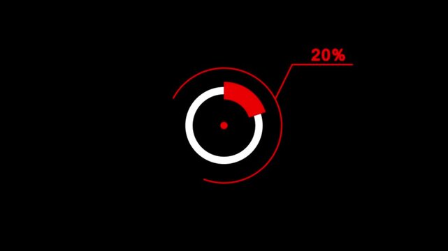 loading icon red color animation 20% circle. 20% percent circle round donut chart infographic .Infographic Element with Alpha Channel HD video royalty free graphic animation on a black background.