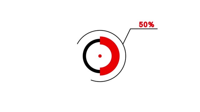 loading icon red color animation 50% circle. 50% percent circle round donut chart infographic .Infographic Element with Alpha Channel HD video royalty free graphic animation on a white background.