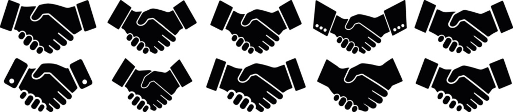 handshake partnership icon pattern editable vector illustration, business agreement hand shake silhouette collection, teamwork cooperation symbol black graphic set