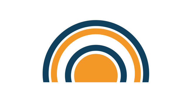 Stylized sunrise or rainbow icon with concentric semi-circles in blue and orange for weather, hope, and new beginning themes.
