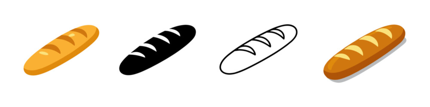 Set of cartoon bread loaves in various styles and colors
