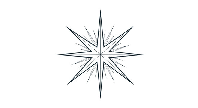 Eight pointed star or compass rose emblem features intricate line work suitable for navigation, exploration, or celestial themed graphics.
