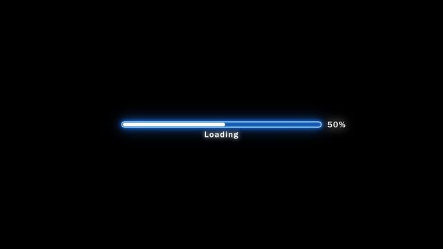 Abstract neon loading icon animation loading bar 0-100 percent.