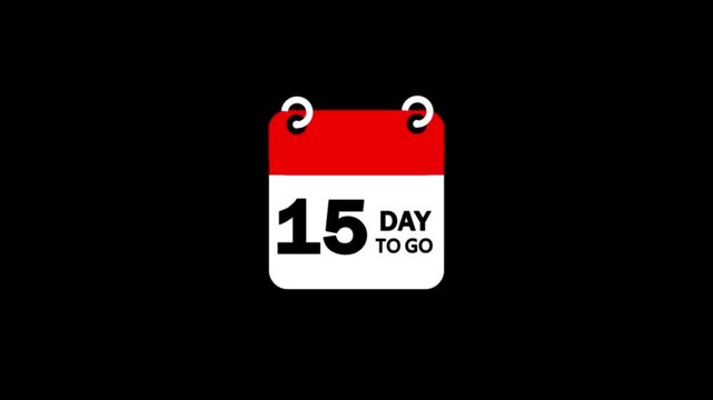 Animated 15 day to go calendar icon animation on black background.