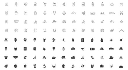 travel and vacation icons set vector illustration outline and solid style on transparent background © gerik_a