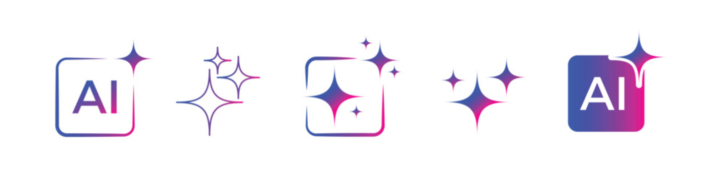AI Artificial Intelligence Sparkle Icon Set - Magic Sparkles, Generative AI symbols, and Tech Spark icons with Purple Blue Gradient for UI Design and Digital Innovation