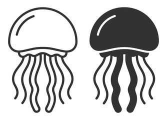 jellyfish icon set with line and solid style vector illustration on transparent background © gerik_a