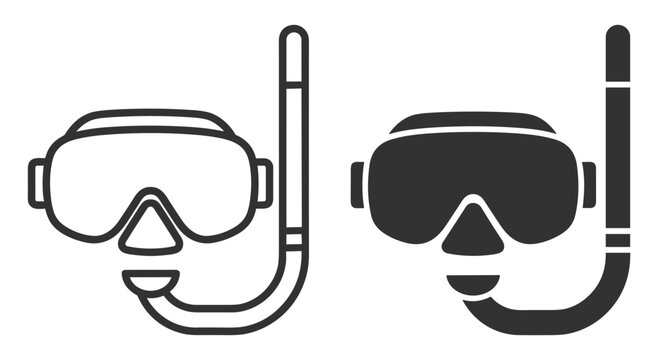 diving mask and snorkel vector icons set on transparent background