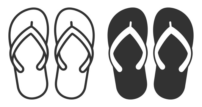 flip flop sandals vector set outline and solid icons for footwear and summer accessories on transparent background