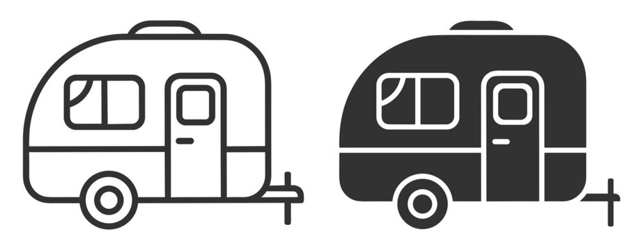 travel trailer camper outline and solid icons on transparent background
