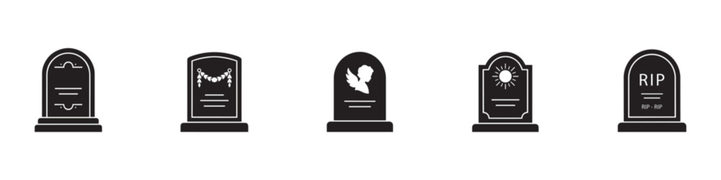 Tomb stone icon. Tombstone icon set silhouette on white background. Vector Illustration.