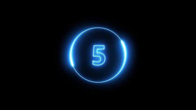 Glowing neon counting down from 10 to 0 animation isolated on Black Background