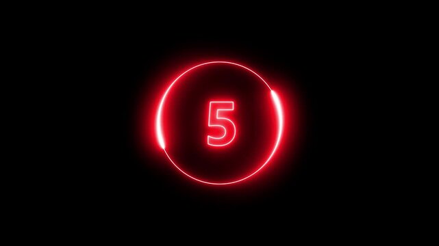 Glowing neon counting down from 10 to 0 animation isolated on Black Background